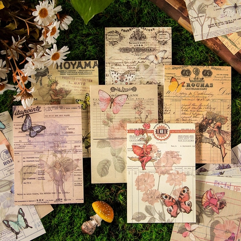 Vintage Fee Elf Scrapbook Papier Leichtes Papier Retro Botanik Schmetterling Journaling Dekorative Handwerk Material DIY
