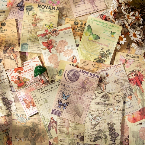 Vintage Fee Elf Scrapbook Papier Leichtes Papier Retro Botanik Schmetterling Journaling Dekorative Handwerk Material DIY