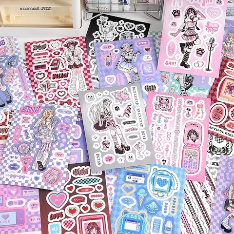 Japanse Y2K Anime Meisje Deco Sticker Boek Cyber Stijl Journal Scrapbooking Materiaal Zelfklevend Papier Stickers 20 Vellen