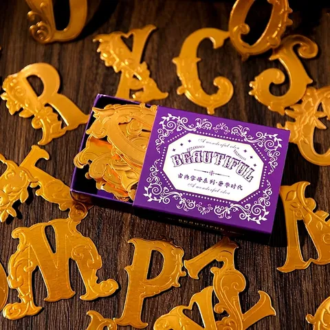 Vintage Baroque Gold Bronzing Alphabet Material Paper 52Pcs 3D Embossed Letter Stickers For DIY Scrapbooking Journal Decoration