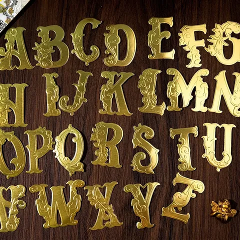 Vintage Baroque Gold Bronzing Alphabet Material Paper 52Pcs 3D Embossed Letter Stickers For DIY Scrapbooking Journal Decoration