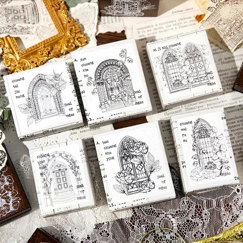 Tampon en Bois Vintage Fenêtre Gothique Européenne Fleur Décoratif Bois Architecture Arche Floral Design Art Craft DIY Journaling Tampon