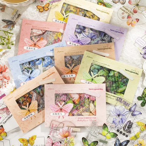 Vintage Schmetterling PET Aufkleber Blumen Deko Sticker Für Scrapbooking Journaling DIY Handwerk Briefpapier Dekor