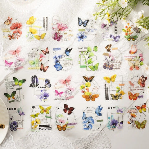 Vintage Schmetterling PET Aufkleber Blumen Deko Sticker Für Scrapbooking Journaling DIY Handwerk Briefpapier Dekor