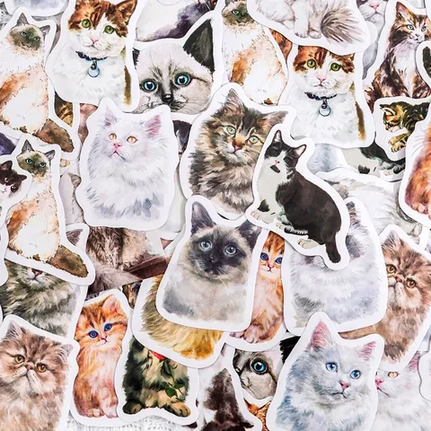 Watercolor Cat Theme Boxed Stickers For Journaling Scrapbooking Cute Kitten Diary Stickers DIY Decoration Materials