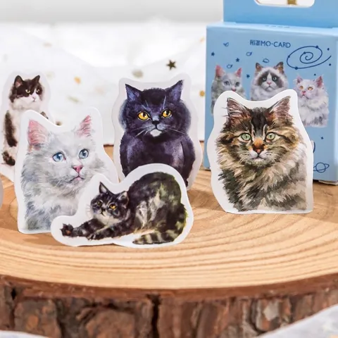 Watercolor Cat Theme Boxed Stickers For Journaling Scrapbooking Cute Kitten Diary Stickers DIY Decoration Materials