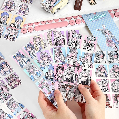 Autocollants Décoratifs Série Fille d'Anime Style Japonais Kawaii Illustration Pour Journal Carnet Scrapbooking Décor Papeterie