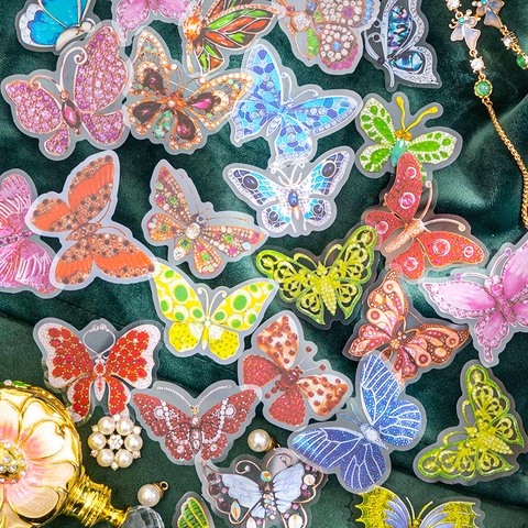 Autocollants Papillon en Relief Vintage PET Imperméable Style Bijoux en Cristal Décalcomanies pour Journaling DIY Arts Artisanat