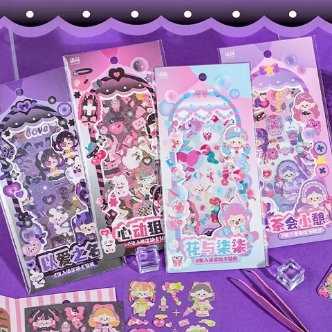 Simpatici Adesivi Guka Ragazza dei Cartoni Animati Serie Sweet Cool Adesivi Decorativi per Diario DIY Olografici Laser