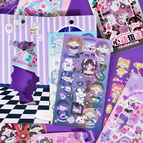 Simpatici Adesivi Guka Ragazza dei Cartoni Animati Serie Sweet Cool Adesivi Decorativi per Diario DIY Olografici Laser