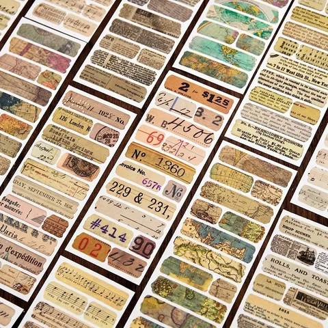Vintage Washi Paper Sticker Set Fragmented Memory Series Retro Newspaper Sheet Music Map Ticket Decals For Scrapbooking