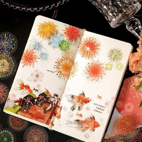 Romantic Moment Fireworks PET Stickers Laser Gold Stamping DIY Decorative Sticker Pack For Journaling Scrapbooking Variety Collection