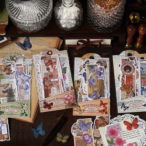 Carta Decorativa Vintage Scrapbooking a Fiori e Farfalle Estetica Retro Journaling Ephemera Per Decorazione Fai da Te Progetti Artistici