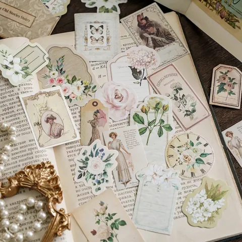 Vintage Wit Kraftpapier Bloemen Stickers Botanisch Vlinder Floral Decal Voor Scrapbooking Journaling Decor DIY Kantoortoevoer