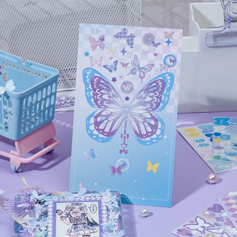 Serie Sueño De Una Noche De Verano Mariposa Pegatinas Decorativas Purpurina Fina Material De Diario Papel Estucado