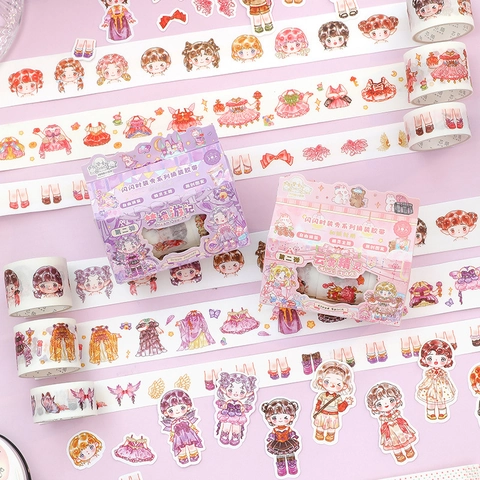 Washi Tape Cartoon Girl Dress-up Stickers DIY Scrapbooking Stationery Decorative Masking Tape Characters Outfits