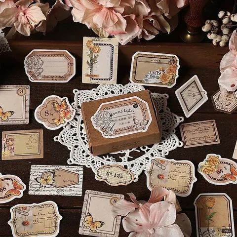 Vintage Butterfly Floral Sticky Notes White Kraft Paper Decorative Scrapbooking Journaling Material DIY Art Stationery