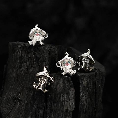 S925 Sterlingsilber Geist Zaubererhut Ohrstecker Gothic Punk Halloween Schmuck Neutral Lustige Geist Ohrringe Schmuck