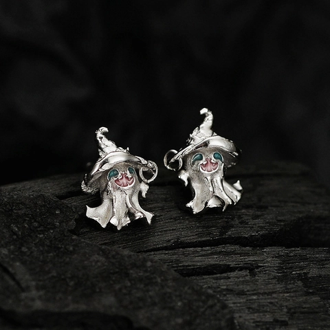 S925 Sterlingsilber Geist Zaubererhut Ohrstecker Gothic Punk Halloween Schmuck Neutral Lustige Geist Ohrringe Schmuck