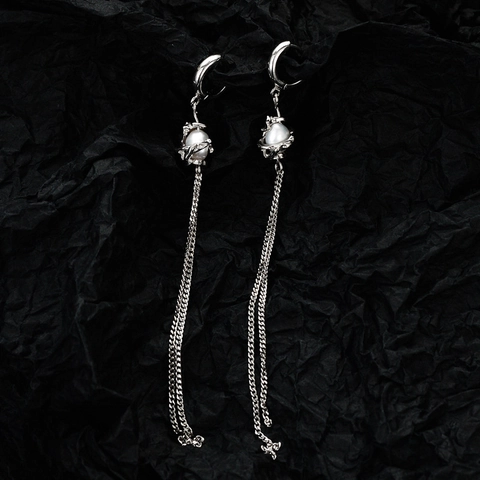 Orecchini a Frangia Lunga in Argento Sterling 925 Minimalisti con Perla Artificiale Catena Nappina per Donna Gioielli Stile High-End