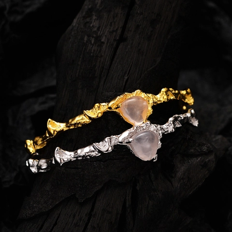 Luxury 925 Sterling Silver Heart Pink Crystal Bangle For Women Lava Texture Open Adjustable Elegant Gemstone Cuff Bracelet