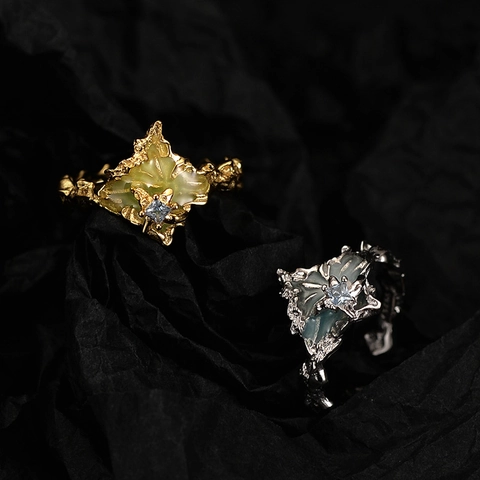 925 Sterling Silver Lava Texture Open Ring For Women Minimalist Geometric Colored Rhinestone Enamel Finger Ring Jewelry