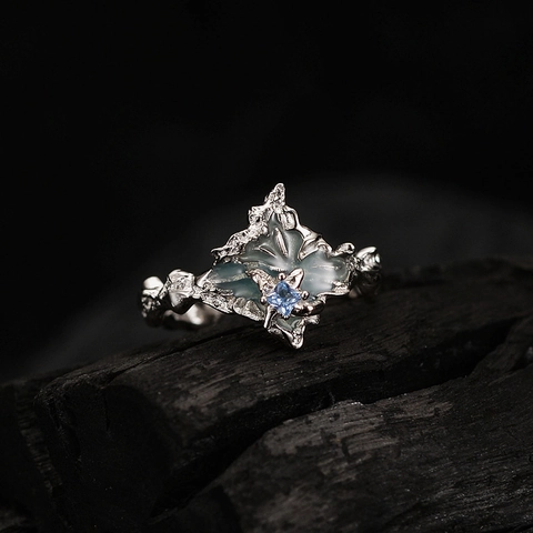 925 Sterling Silver Lava Texture Open Ring For Women Minimalist Geometric Colored Rhinestone Enamel Finger Ring Jewelry