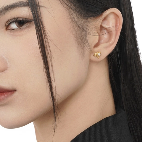 Pendientes de Botón Estrella de Plata de Ley 925 para Mujer Textura de Lava Irregular Gema Iridiscente Joyería Minimalista