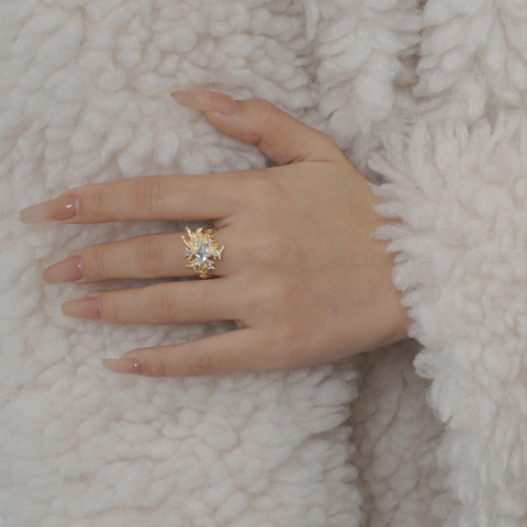 Luxury 925 Sterling Silver Snowflake Zirconia Ring Irregular Adjustable Open Finger Ring Fashion Jewelry For Women Gift