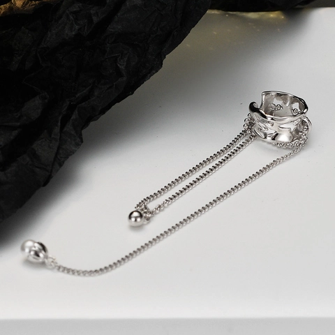 Pendientes de Clip de Plata de Ley 925 Para Mujer Sin Agujero Perla Artificial Cadena de Borlas Joyería Textura de Lava