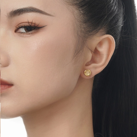 Pendientes de Botón de Plata de Ley 925 Minimalistas Ágata Blanca Cristal Diseño Orgánico Joyería para Mujer