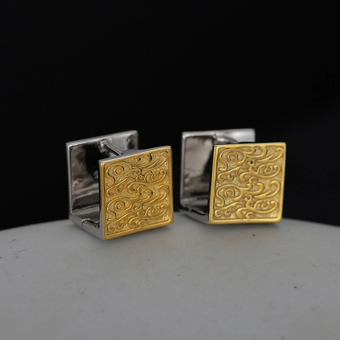 S925 Sterlingsilber Quadratische Ohrstecker Für Damen Vintage Gold Silber Zweifarbig Scroll-Muster Geprägter Schmuck