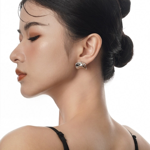 Pendientes de Botón de Plata de Ley 925 para Mujer Geométricos Irregulares Superficie Pulido Espejo Estilo Metal Líquido Joyería