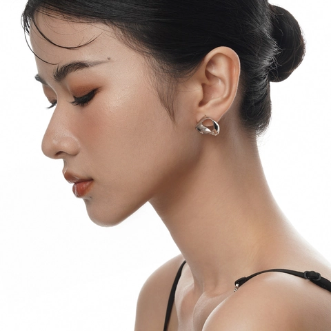 Pendientes de Botón Geométricos Irregulares de Plata de Ley S925 para Mujer Joyas de Moda Galvanizadas con Diseño de Ondas Huecas