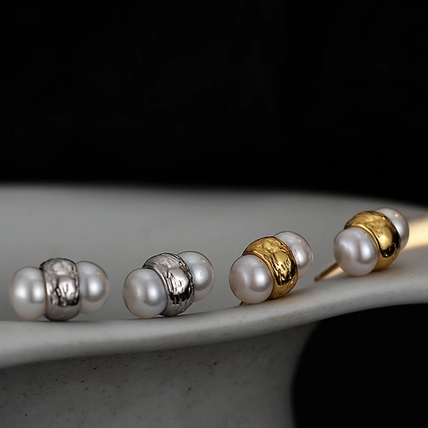Niche Designer 925 Sterling Zilver Zoetwaterparel Oorknopjes Getextureerde Verfijnde Sieraden Voor Vrouwen Dagelijks
