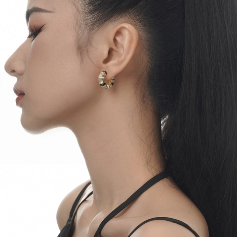 925 Sterling Silver Zirconia Hoop Earrings For Women Luxury Black White Enamel C-Shaped 18K Gold Plated Stud Earrings Jewelry