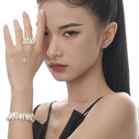 S2076 Serie Hula Estilo de Diseñador Pulsera de Plata de Ley 925 con Forma de Hoja Joyería de Mano de Hojas para Mujer