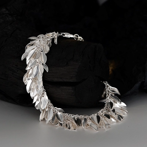 S2076 Serie Hula Estilo de Diseñador Pulsera de Plata de Ley 925 con Forma de Hoja Joyería de Mano de Hojas para Mujer