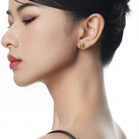 Pendientes de Botón de Luna Irregular de Plata de Ley S925 Con Diamantes de Imitación de Colores Estilo Sweet Cool Textura Martillada Coreana Joyería para Mujer