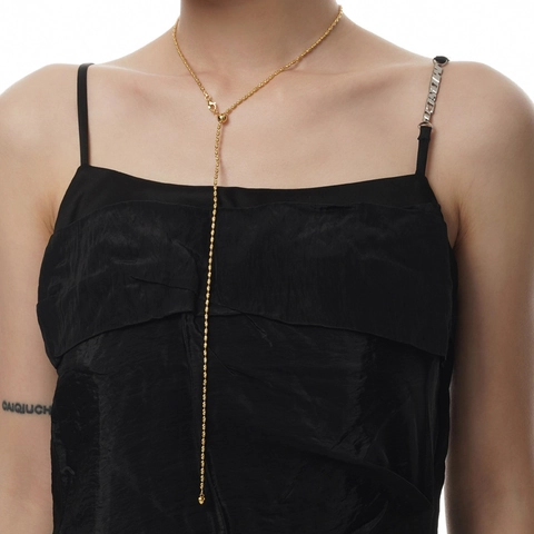 Collana con Pendente in Argento Sterling S925 Minimalista con Perline Texturizzate per Donna Catena Lunga Regolabile Gioielli Oro Argento
