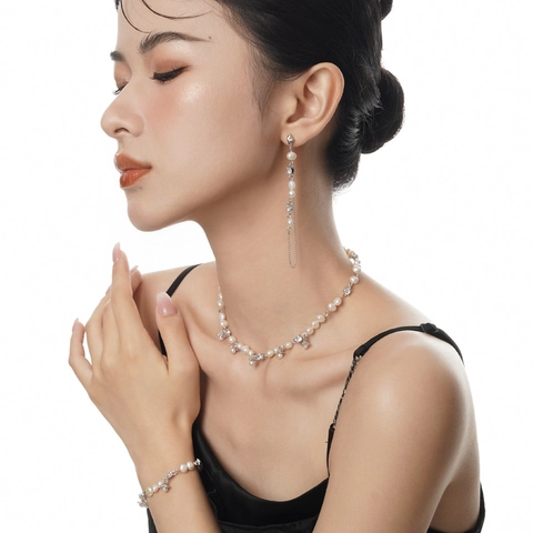 925 Sterling Silver Artificial Pearl Tassel Drop Earrings For Women Elegant Luxury Snowflake Rhinestone Long Dangle Jewelry Gift