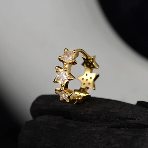 S925 Sterling Silver Star Hoop Earrings Sparkling Rhinestone Pentagram Huggie Earrings For Women Single Piece Fashion Jewelry