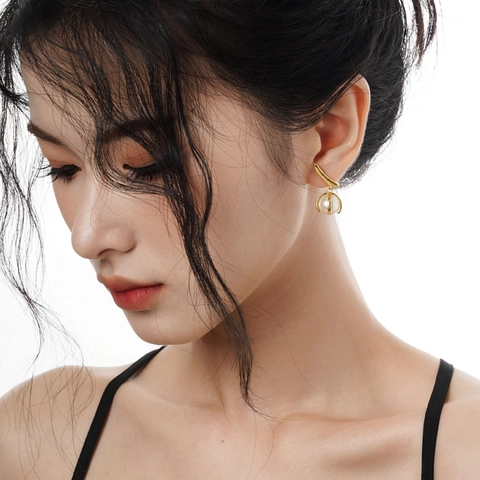 Pendientes de Botón de Plata de Ley 925 Hoja Geométrica Perla Mujer Elegante Perla Artificial Joyería de Lujo Pendientes