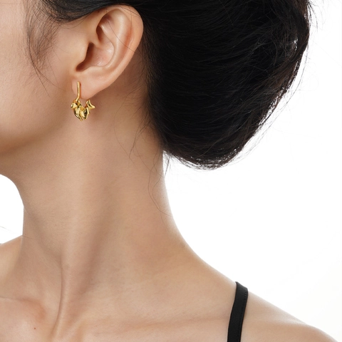 S925 Sterling Silver Stud Earrings For Women Irregular Lava Liquid Metal C-Shaped Gold Silver Plated Fashion Jewelry Gift