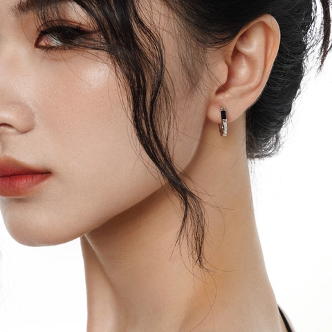 Pendientes de Aro Huggie de Plata de Ley 925 para Mujer Textura de Lava Irregular Rectángulo Minimalista Incrustado con Diamantes de Imitación