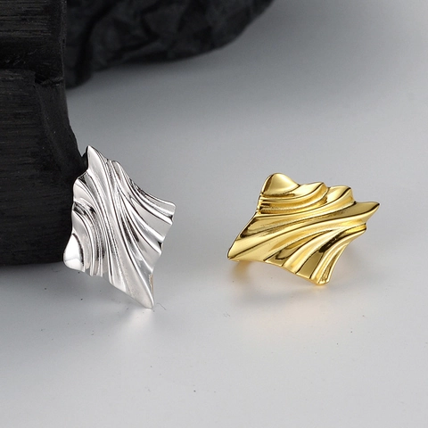 Pendientes de Aro con Ondas Irregulares de Plata de Ley 925 para Mujer Estilo Minimalista Frío Textura de Ondas Joyería