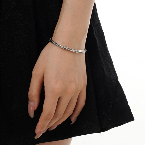 S925 Sterlingsilber Moebius Armreif Vintage Thai Silber Relief Runen Graviert Punk Gothic Verstellbar Schmuck Geschenk