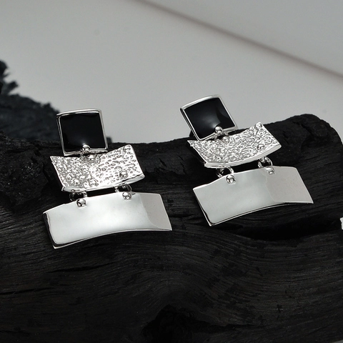 Orecchini a Bottone Geometrici in Argento Sterling S925 per Donna Smalto a Tre Strati Martellato Placcato Oro 18K Gioielli