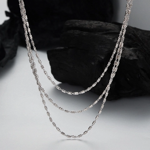 S925 Sterling Zilver Meerlaagse Halsketting Mode Trendy Layered Choker voor Vrouwen Witgoud Verguld Geometrische Kralenketting Sieraden