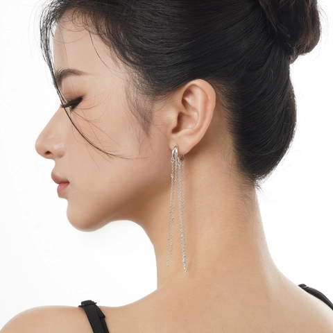 S925 Sterlingsilber Lange Quasten Ohrhänger Für Damen Minimalistische Geometrische Perlenkette Stud Ohrringe Schmuck Geschenk